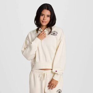 Champion Quarter Snap White Long Sleeve Cropped Fleece Sweatshirt -- Size Large